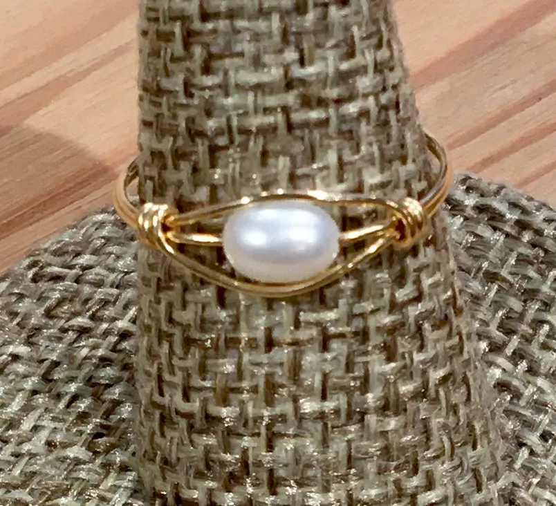 Freshwater pearl rings in sterling silver & gold filled wire.