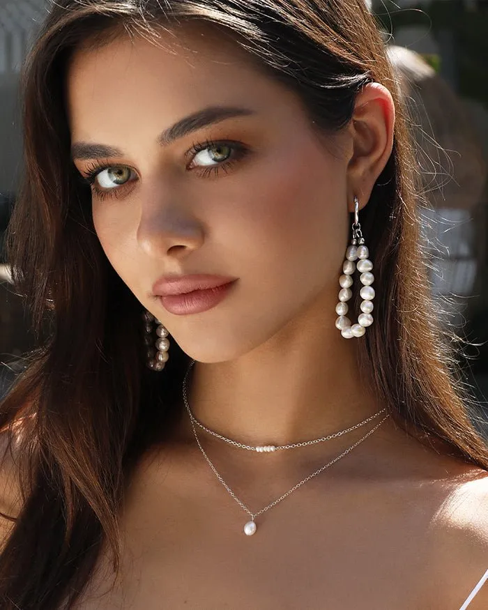 Freshwater Pearl Teardrop Hoop Earrings  - Sterling Silver