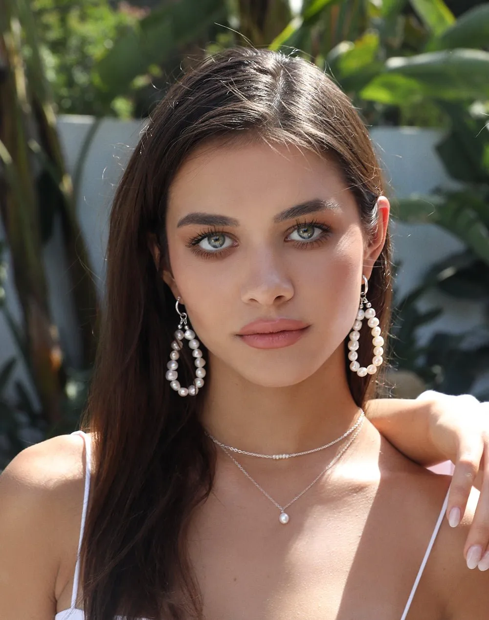 Freshwater Pearl Teardrop Hoop Earrings  - Sterling Silver