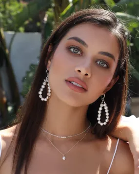 Freshwater Pearl Teardrop Hoop Earrings  - Sterling Silver