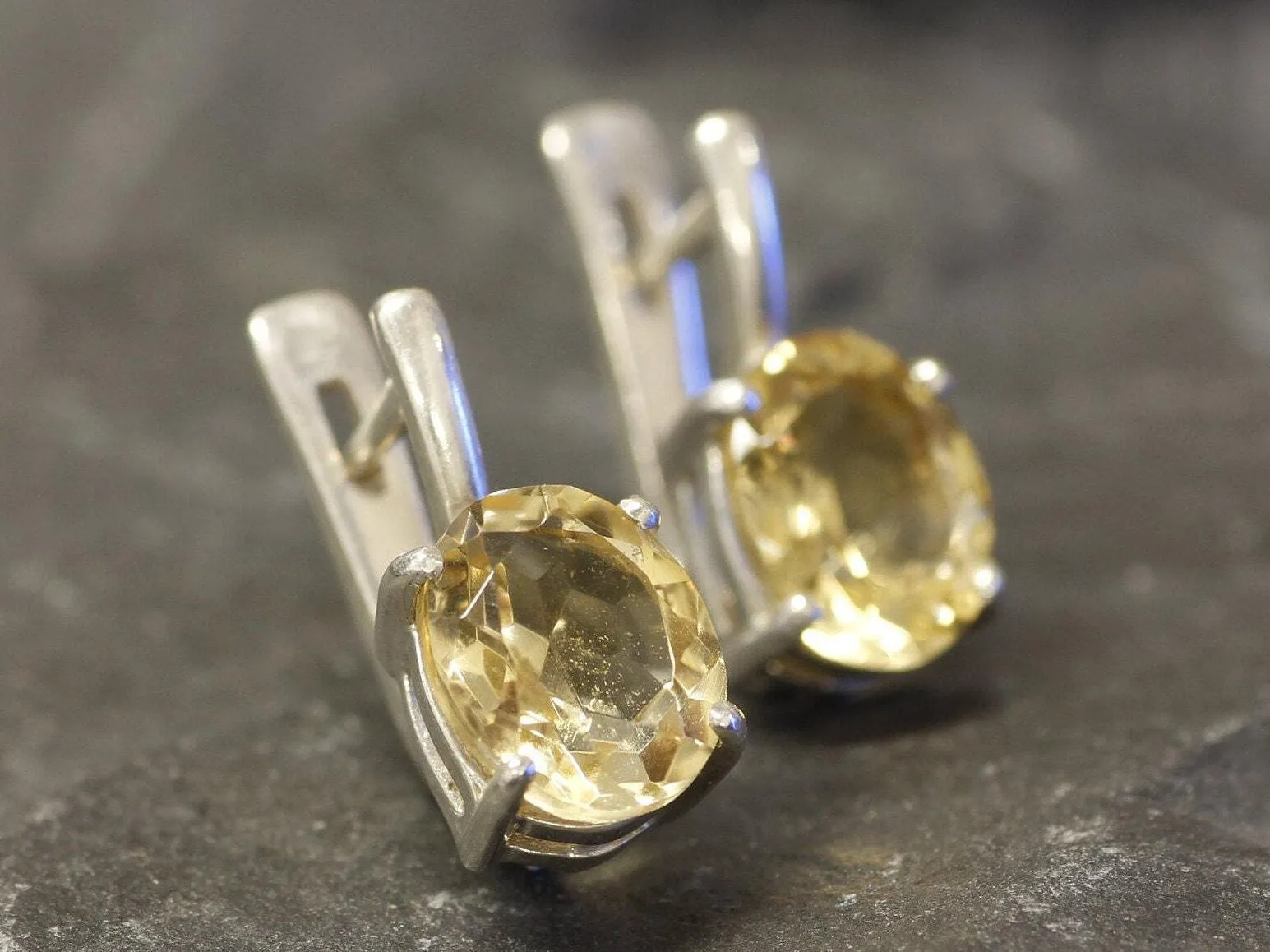 Genuine Citrine Earrings - Large Yellow Studs - Classic Oval Earrings