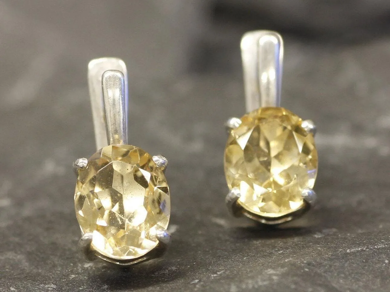 Genuine Citrine Earrings - Large Yellow Studs - Classic Oval Earrings
