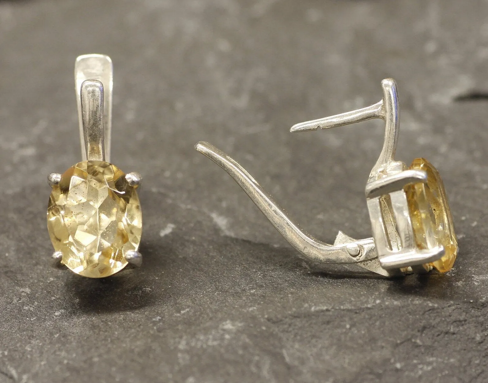 Genuine Citrine Earrings - Large Yellow Studs - Classic Oval Earrings