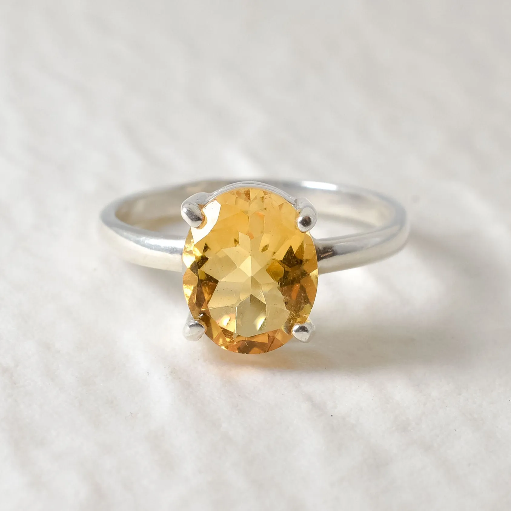 Genuine Citrine Ring - Yellow Promise Ring - Classic Solitaire Ring