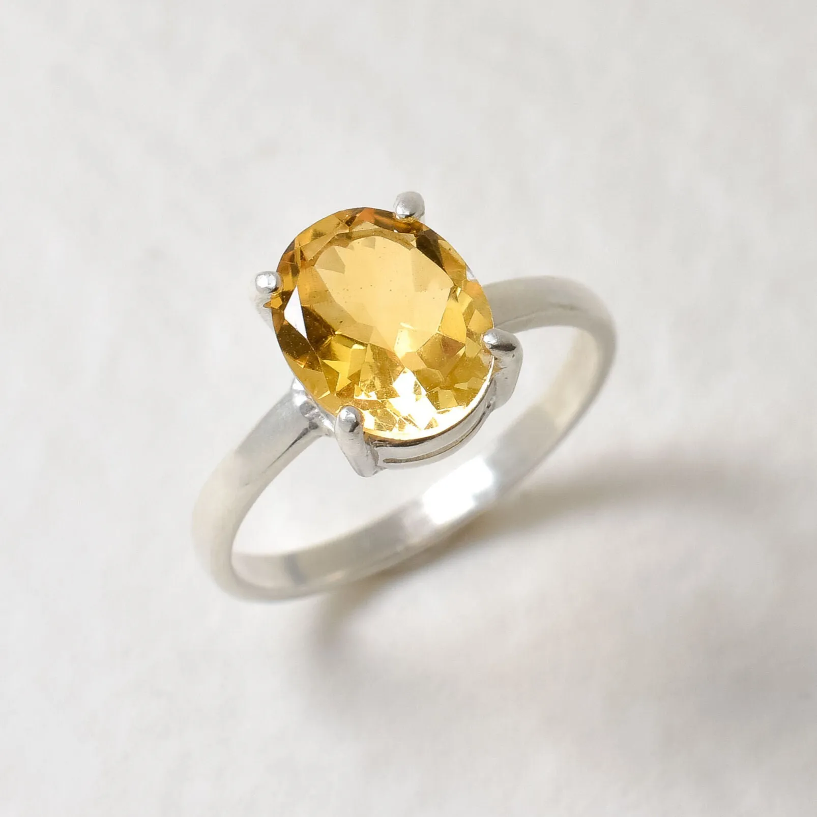 Genuine Citrine Ring - Yellow Promise Ring - Classic Solitaire Ring