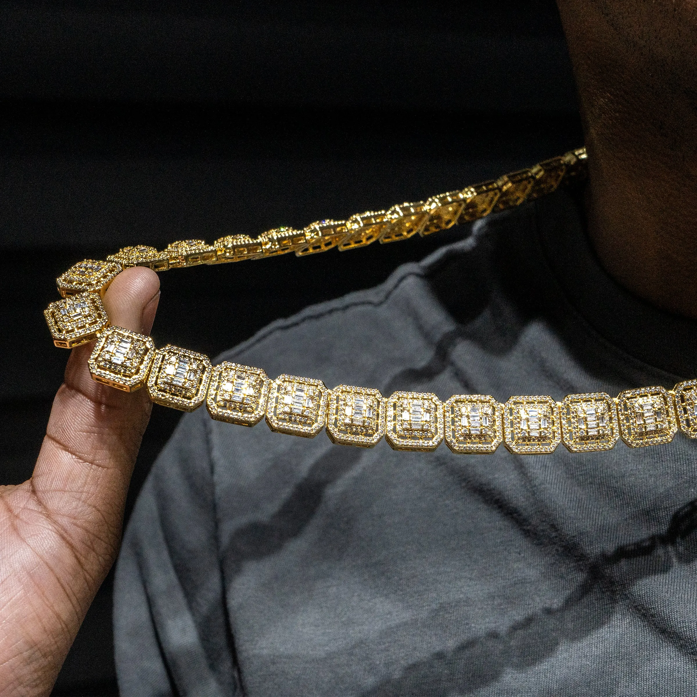 Gold  Iced Out Square Cluster Chain