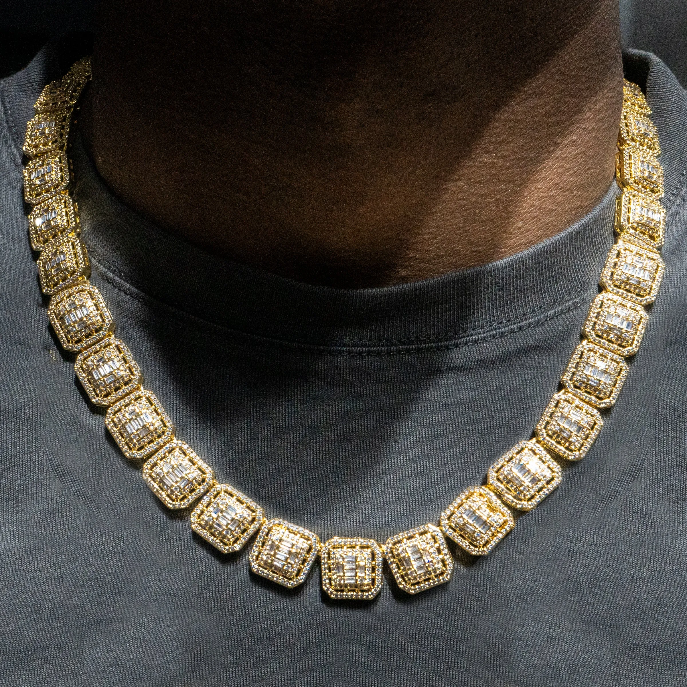 Gold  Iced Out Square Cluster Chain