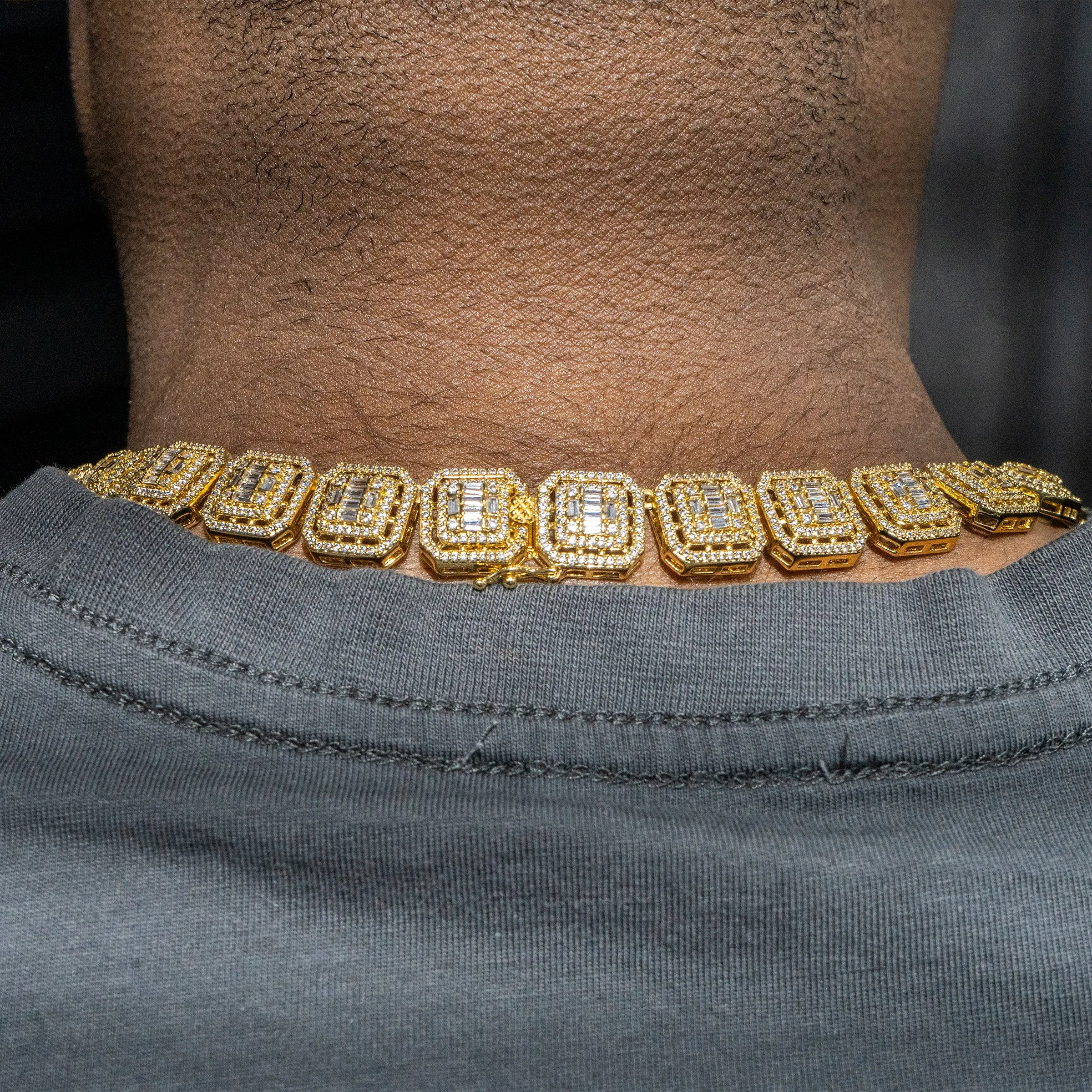 Gold  Iced Out Square Cluster Chain