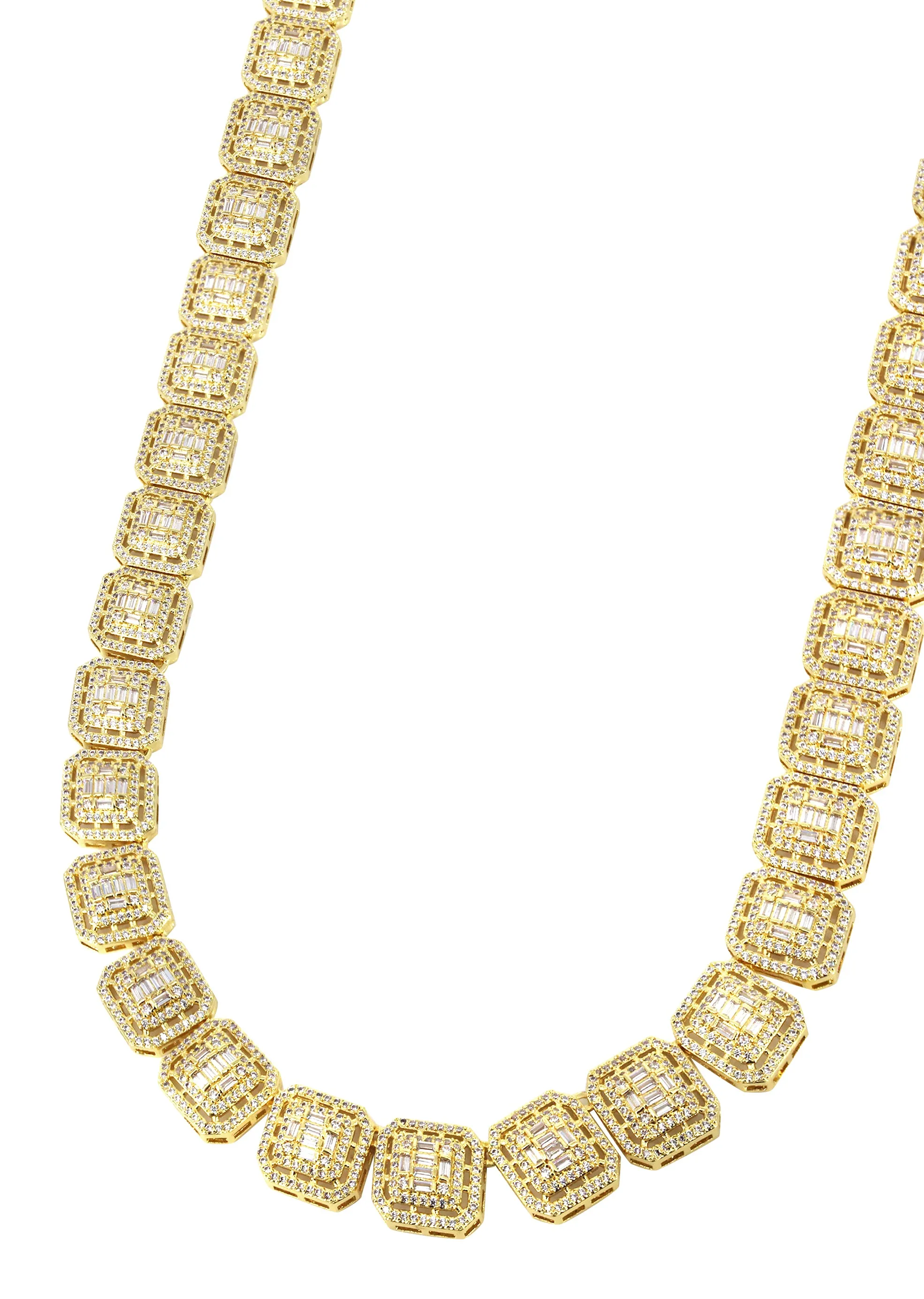 Gold  Iced Out Square Cluster Chain