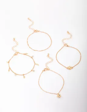 Gold Leaf Charm Bracelet 4-Pack