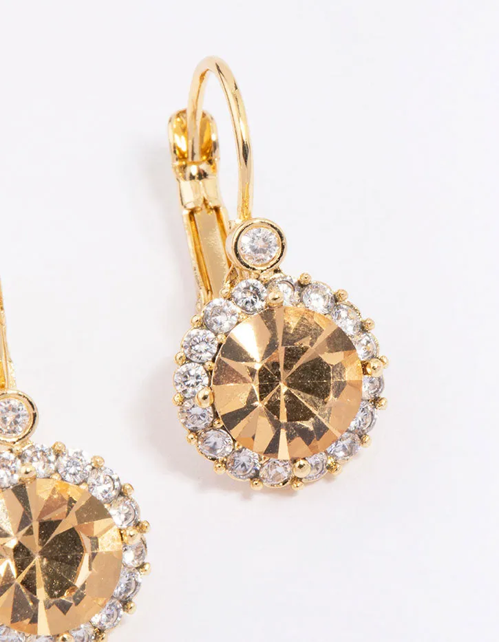 Gold Plated Cubic Zirconia Halo Hook Earrings