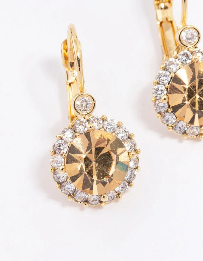 Gold Plated Cubic Zirconia Halo Hook Earrings