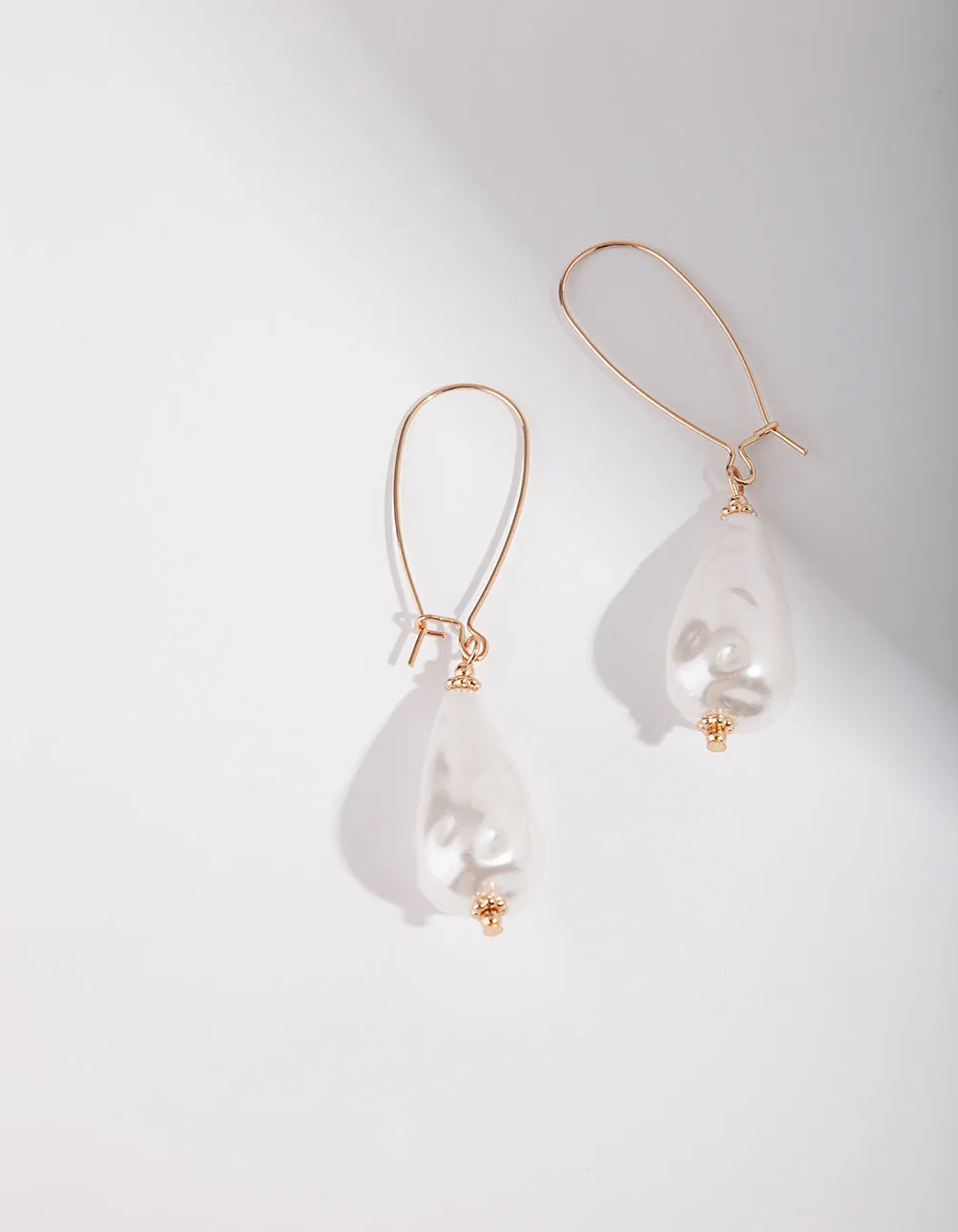 Gold Teardrop Pearl Hoop Earrings