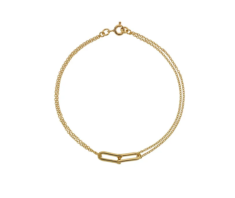 Gold U link bracelet with double strand chain