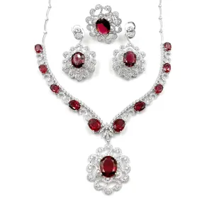 Grand Ruby Gemstones & Diamond Full Jewelry Set 14kt