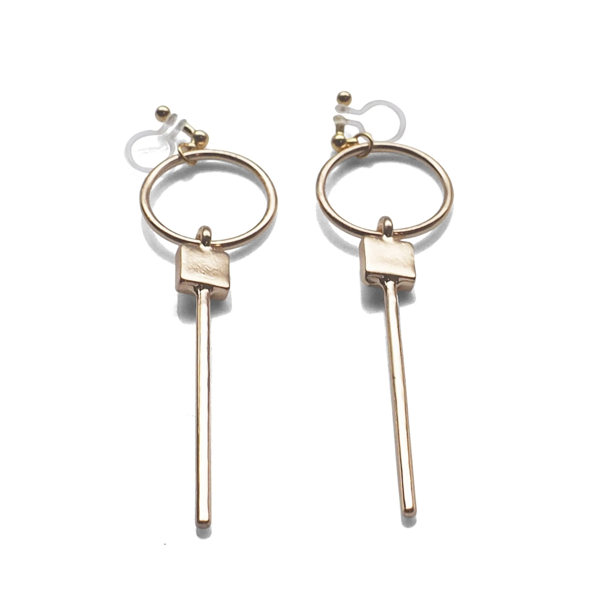 Hoop and Bar Invisible Clip On Earrings ( Gold tone )