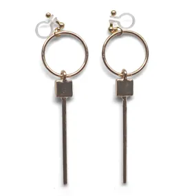 Hoop and Bar Invisible Clip On Earrings ( Gold tone )