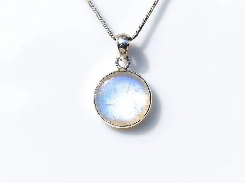 Indian Rainbow Moonstone Round Pendant