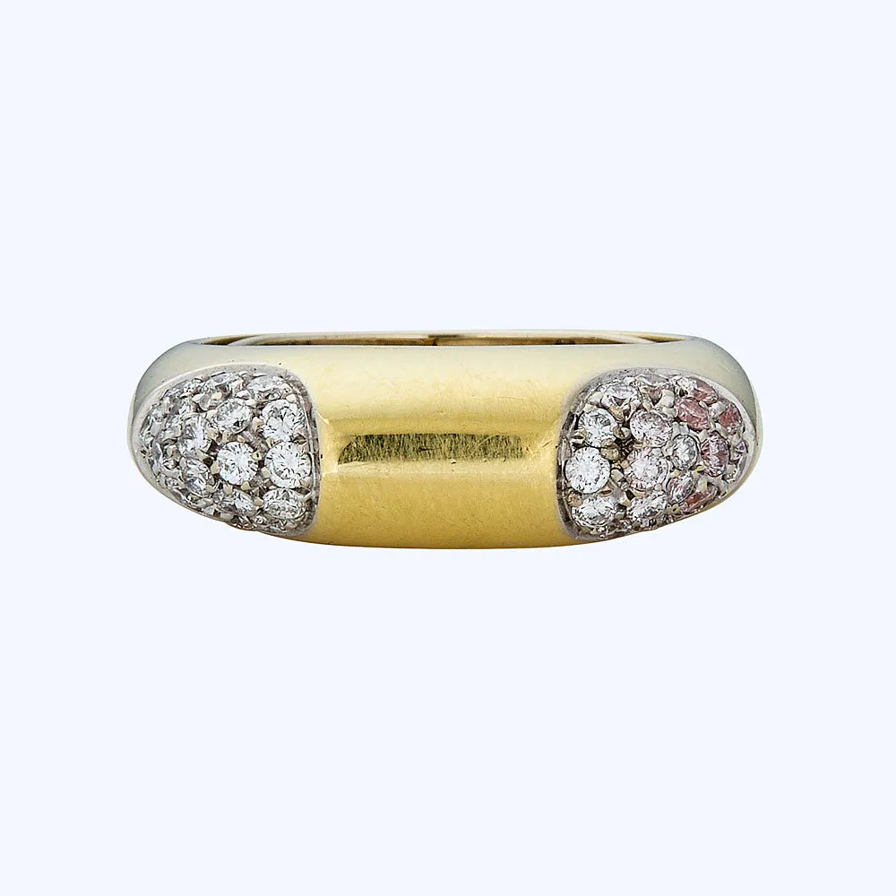 Italian Vintage 18K Yellow Gold Diamond Ring