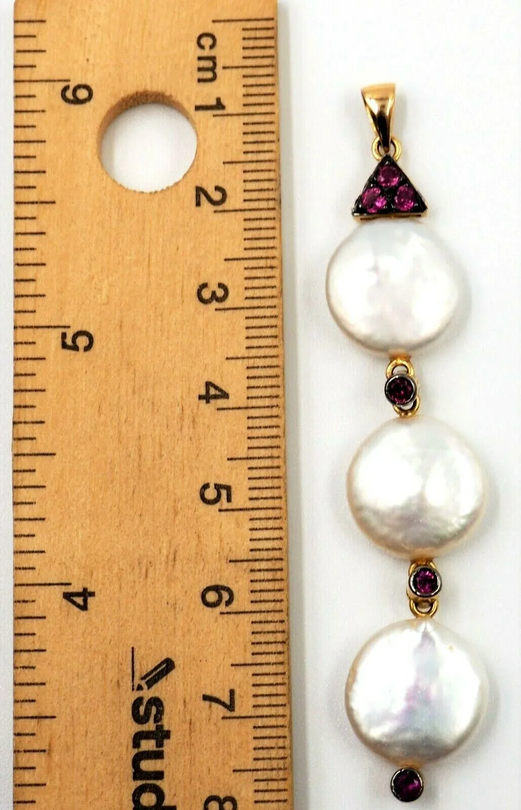 Keshi Pearl & Rhodolite Garnet 18ct Yellow Gold Pendant