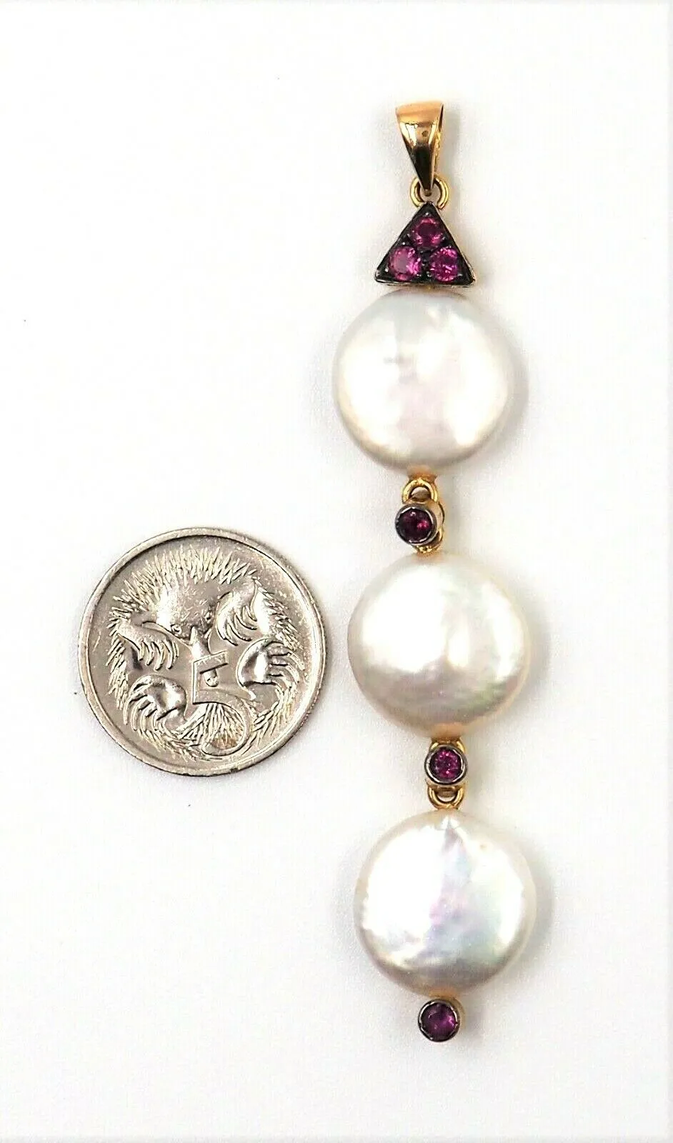 Keshi Pearl & Rhodolite Garnet 18ct Yellow Gold Pendant