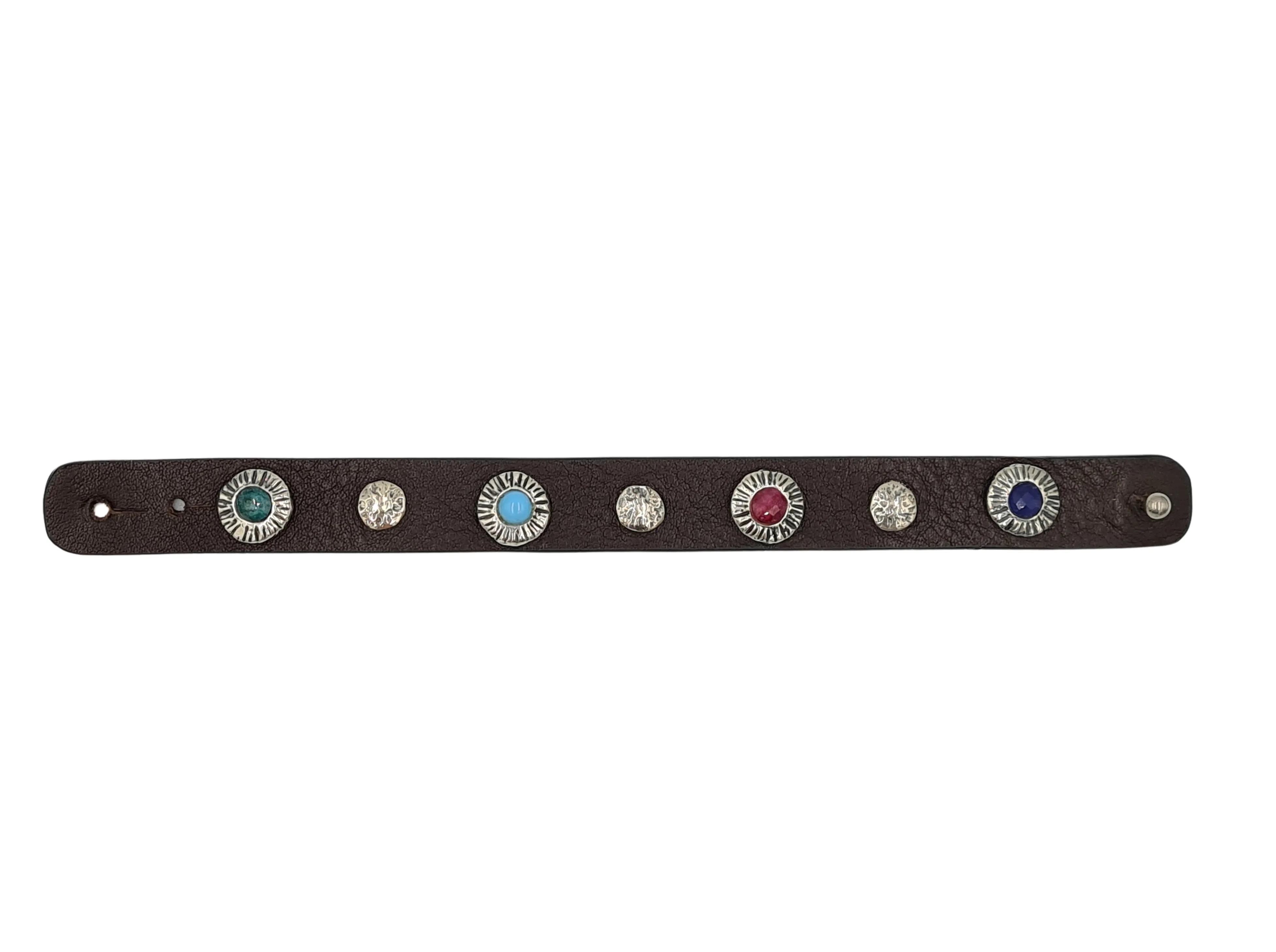 LEATHER BRACELET SILVER AND NATURAL STONES