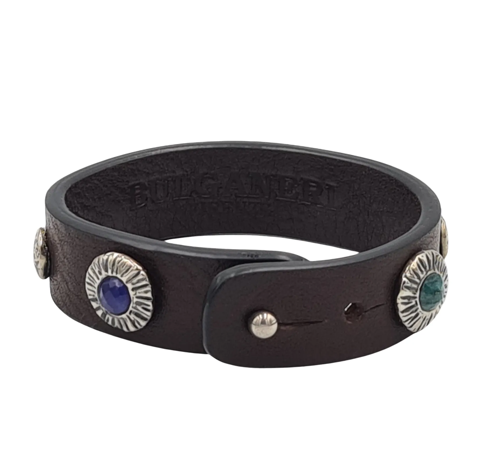 LEATHER BRACELET SILVER AND NATURAL STONES
