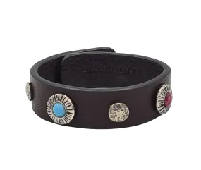 LEATHER BRACELET SILVER AND NATURAL STONES