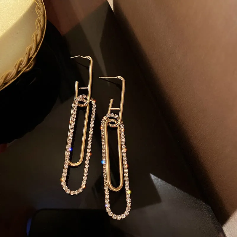 Long Golden Rectangle Crystal Drop Earrings for Women Bijoux Geometric Rhinestone Earrings