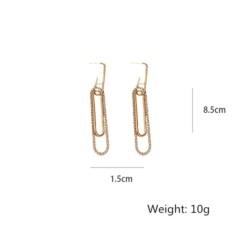 Long Golden Rectangle Crystal Drop Earrings for Women Bijoux Geometric Rhinestone Earrings