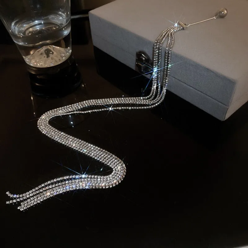 Long Tassel Drop Earrings for Women Geometric Rhinestone Dangle Earrings