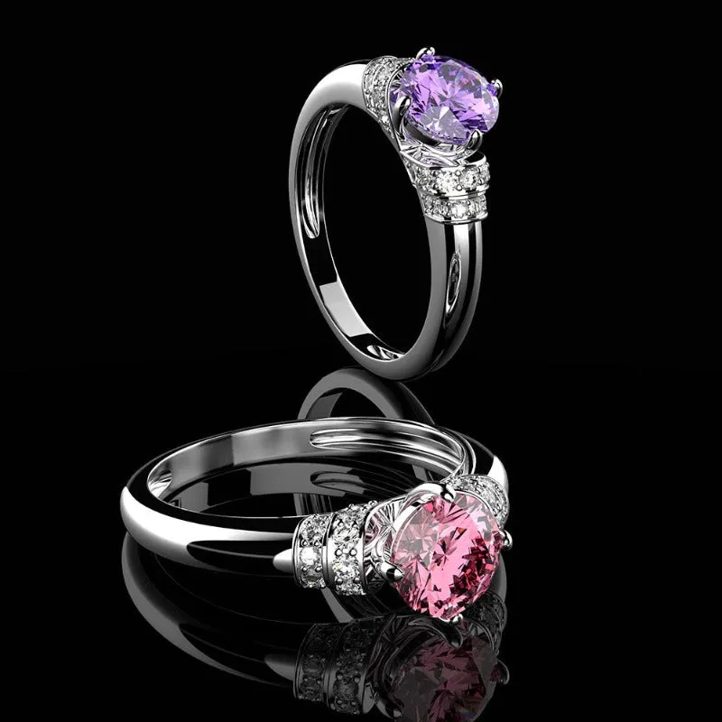 Luxury Amethyst Gemstone Ring Silver Anniverssary Gift Jewelry