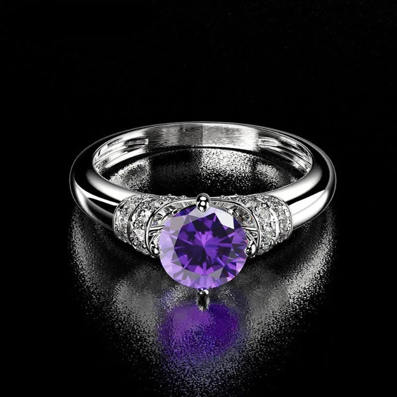 Luxury Amethyst Gemstone Ring Silver Anniverssary Gift Jewelry