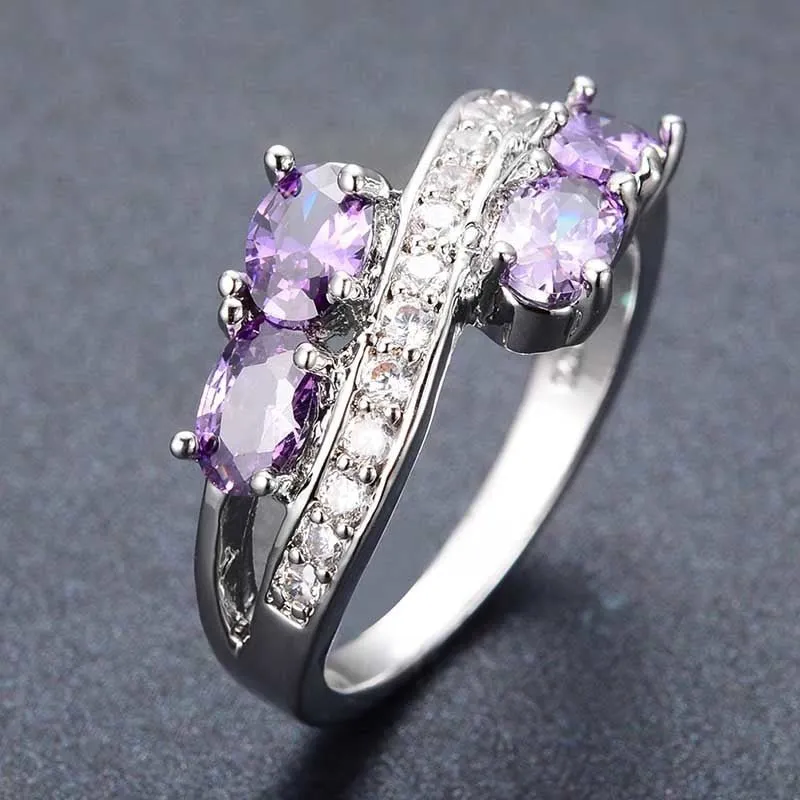 Luxury Natural Amethyst Ring Wedding Engagement 925 Sterling Silver