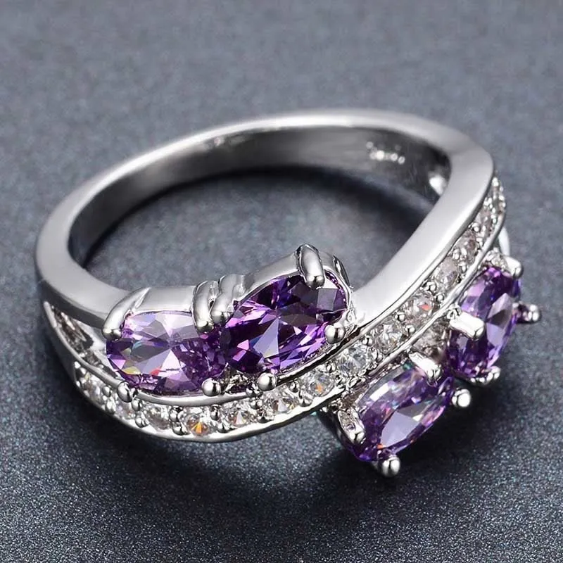 Luxury Natural Amethyst Ring Wedding Engagement 925 Sterling Silver
