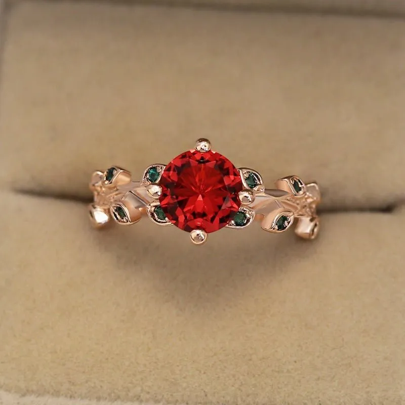 Luxury Red Ruby Flower Engagement Ring For Women Anniversary Gift For Wife
