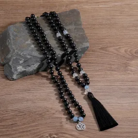 Matte Black Onyx & Moonstone Knotted Beads 108 Mala Fashion Men's and Women's Necklace