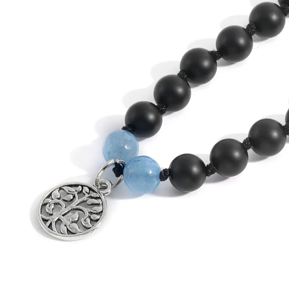 Matte Black Onyx & Moonstone Knotted Beads 108 Mala Fashion Men's and Women's Necklace