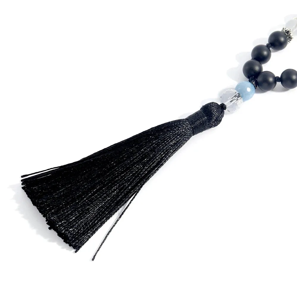Matte Black Onyx & Moonstone Knotted Beads 108 Mala Fashion Men's and Women's Necklace