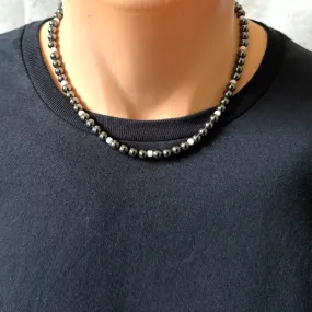 Mens Hematite and White Toho Beaded Necklace