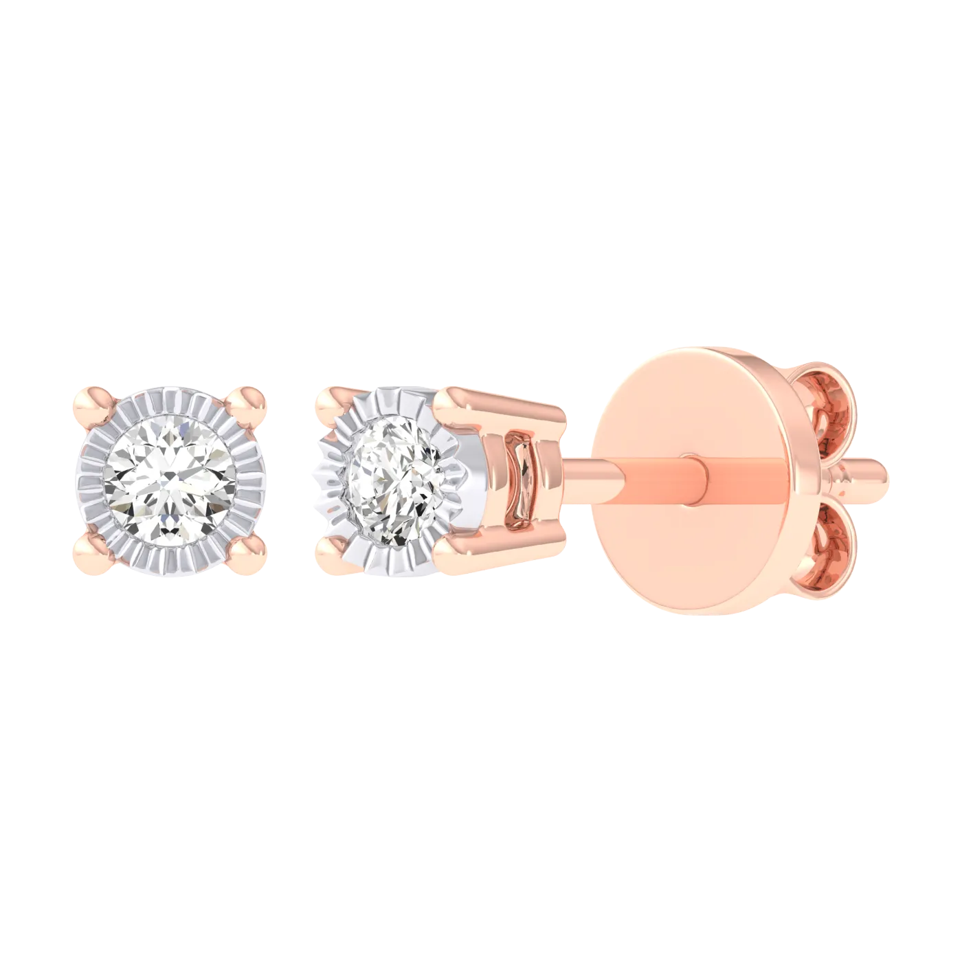 Men's Miracle Plate Solitaire Diamond Stud Earrings 14K Gold