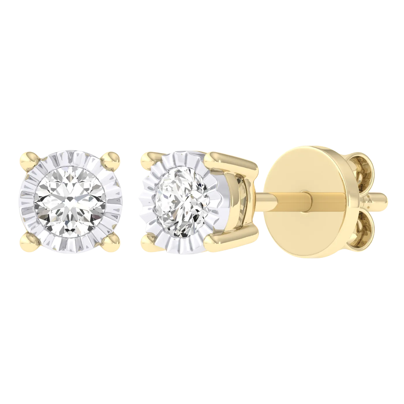 Men's Miracle Plate Solitaire Diamond Stud Earrings 14K Gold