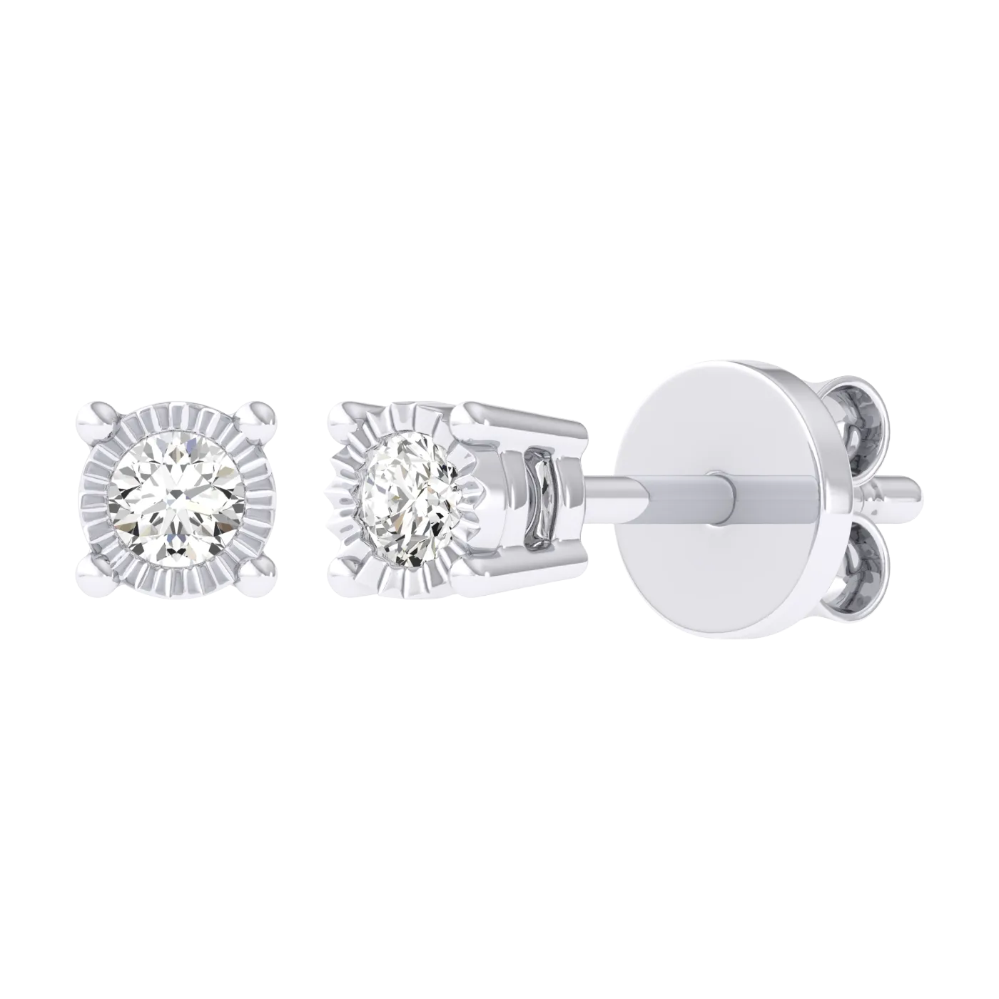 Men's Miracle Plate Solitaire Diamond Stud Earrings 14K Gold