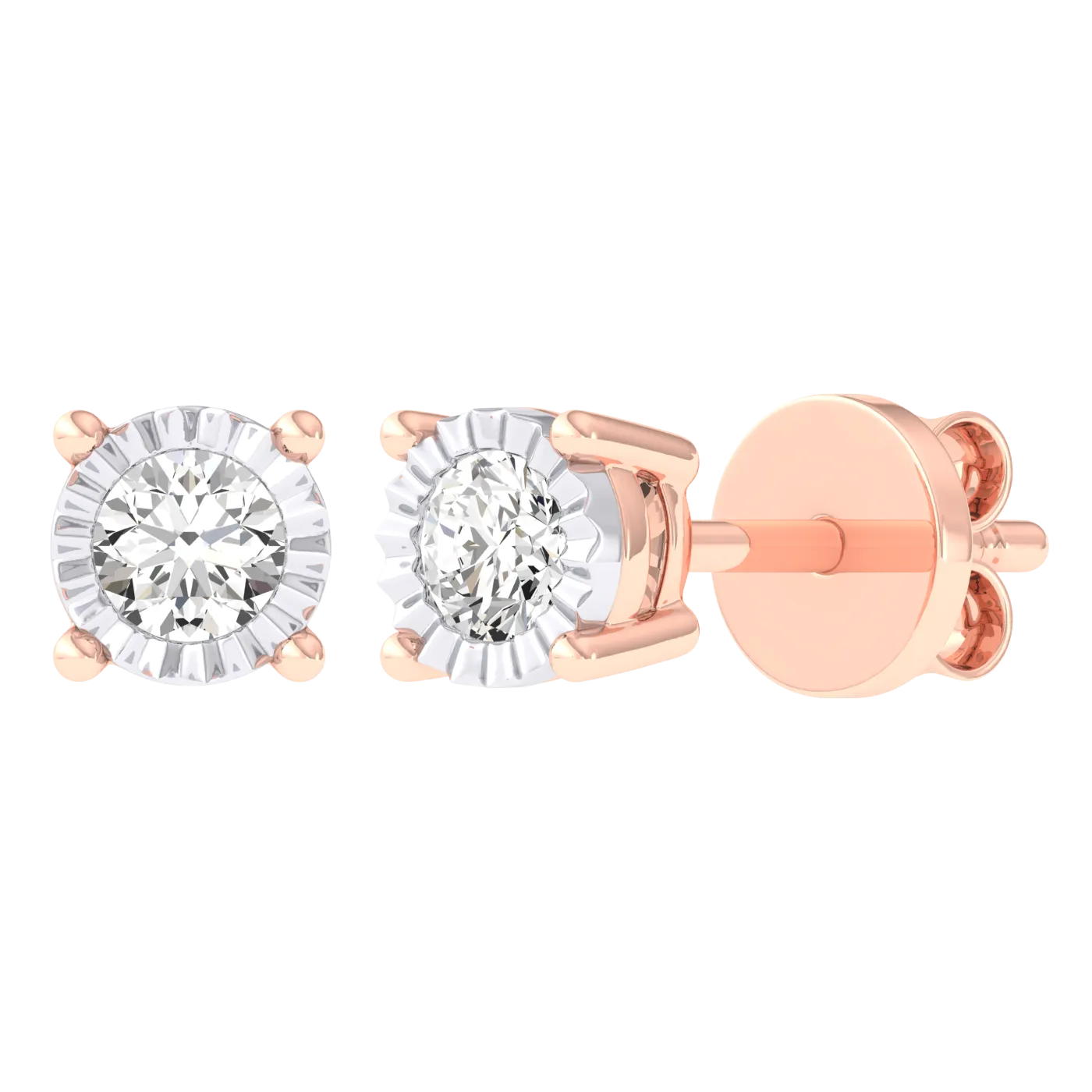 Men's Miracle Plate Solitaire Diamond Stud Earrings 14K Gold
