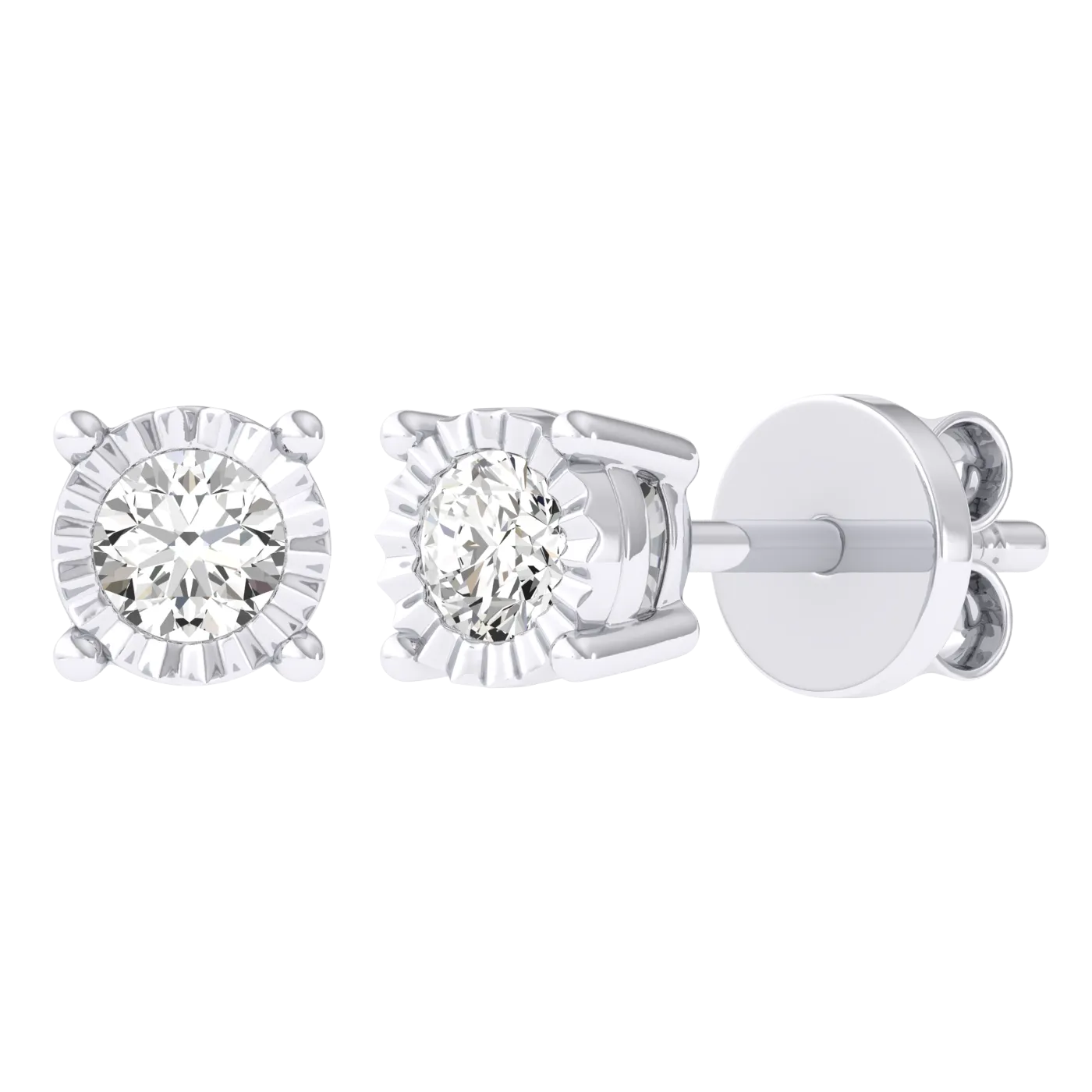 Men's Miracle Plate Solitaire Diamond Stud Earrings 14K Gold