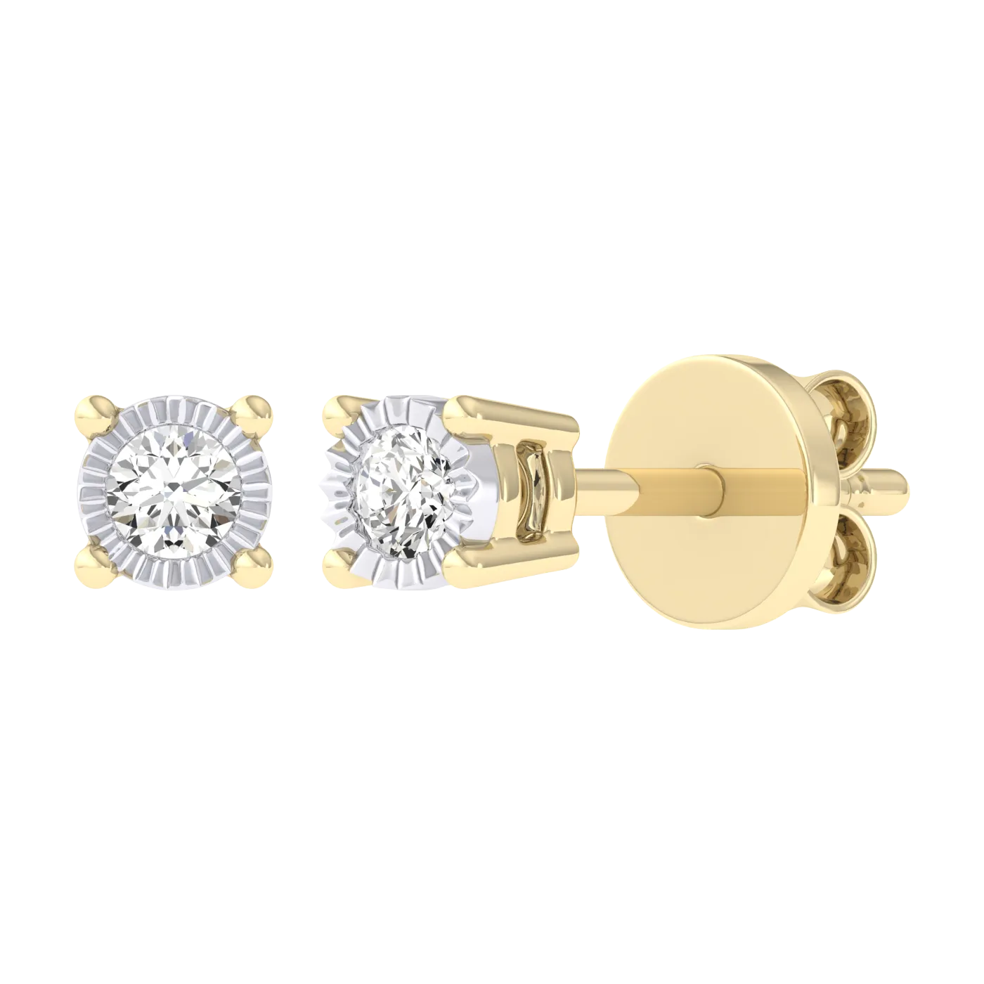 Men's Miracle Plate Solitaire Diamond Stud Earrings 14K Gold