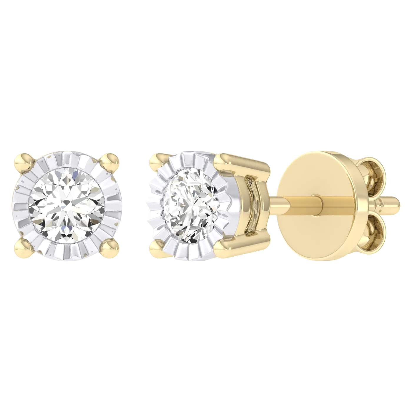 Men's Miracle Plate Solitaire Diamond Stud Earrings 14K Gold