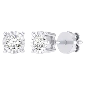 Men's Miracle Plate Solitaire Diamond Stud Earrings 14K Gold
