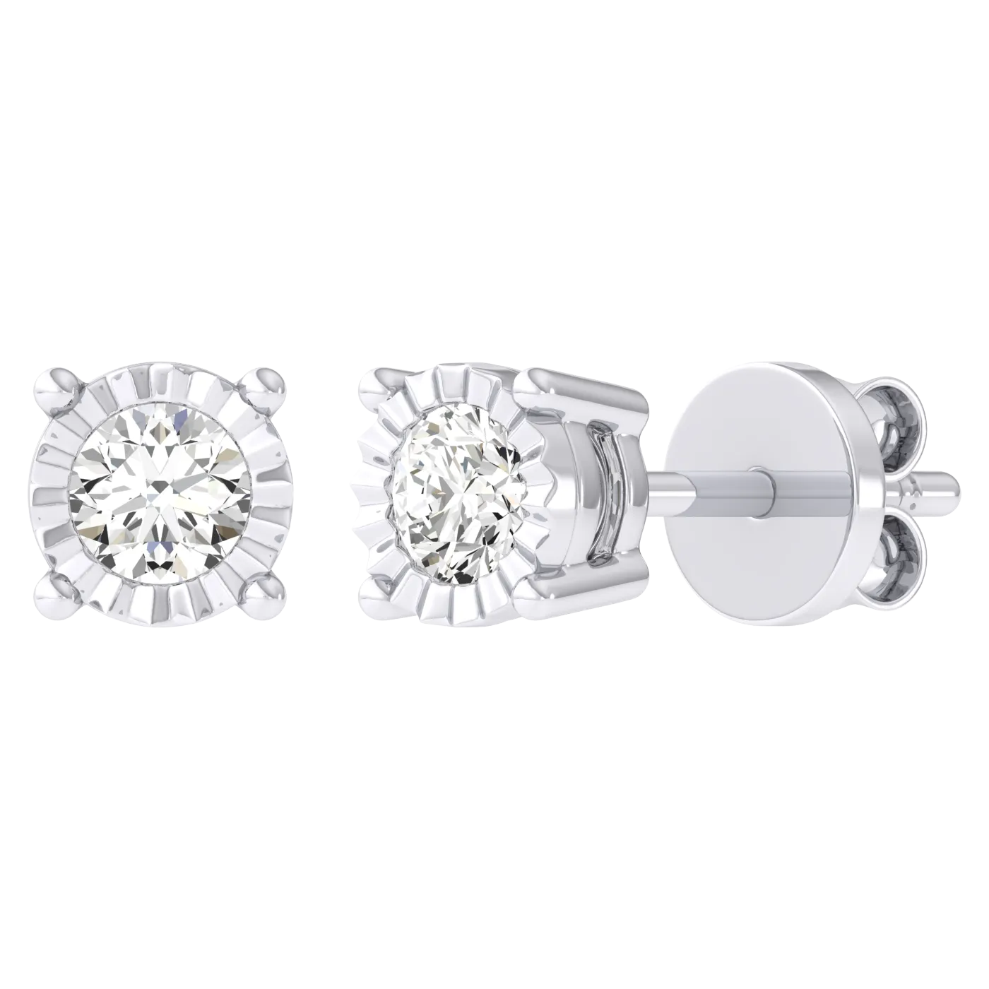 Men's Miracle Plate Solitaire Diamond Stud Earrings 14K Gold