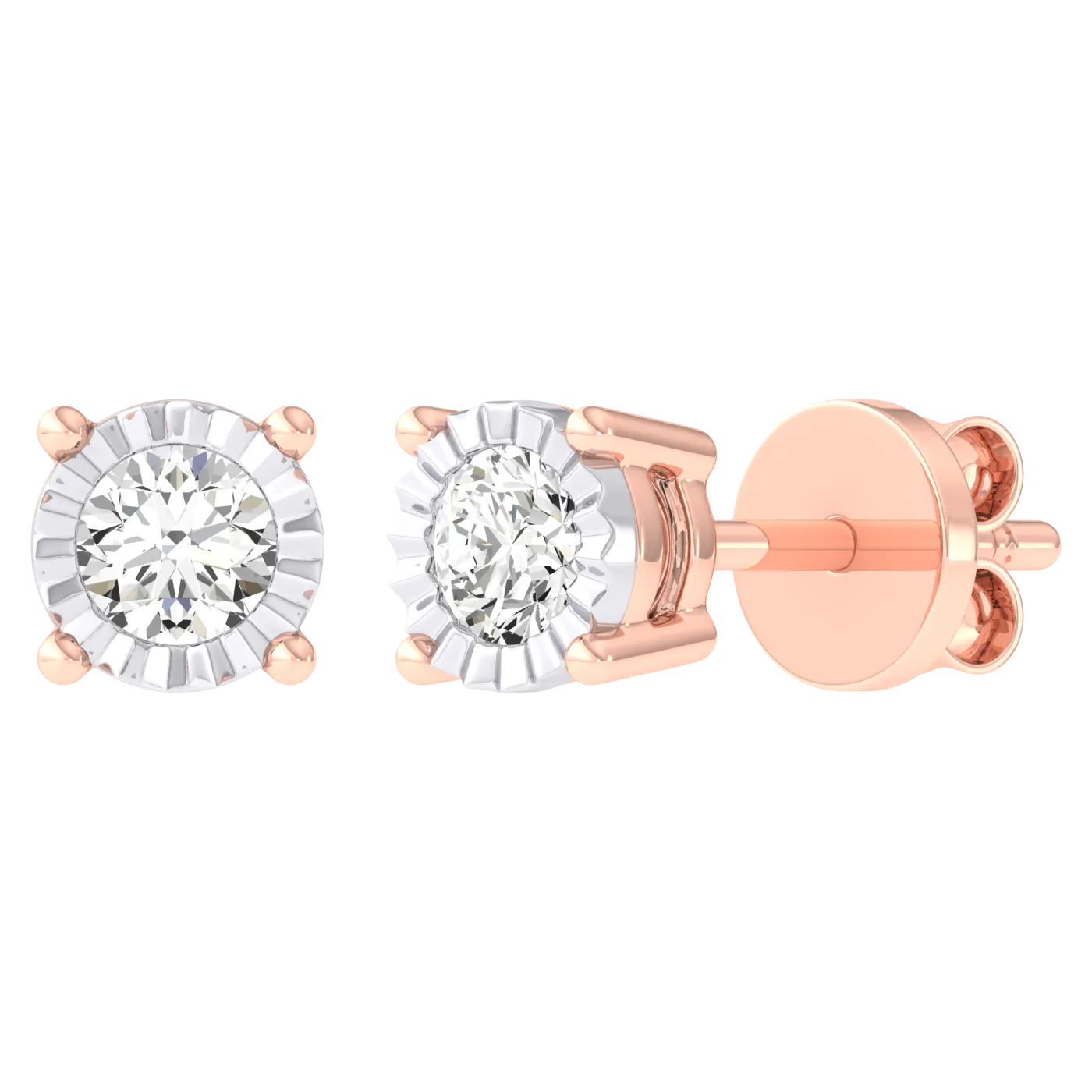 Men's Miracle Plate Solitaire Diamond Stud Earrings 14K Gold